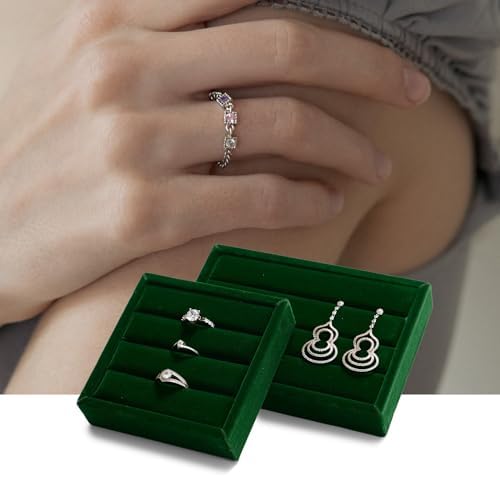 Green Velvet 3 Slot Ring Jewelry Display Organizer Tray - Image 5