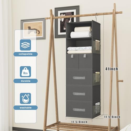 6-Shelf Hanging Closet Organizer with 5 Drawers, Non-Woven, Dark Gray - Image 3