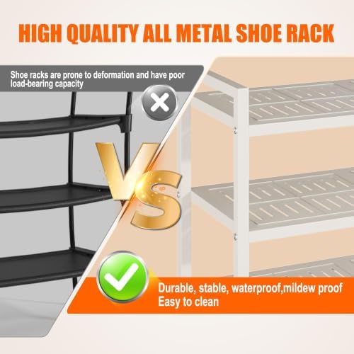5T Shoe Rack, Large Capacity Metal Free Standing Shoes Rack, Sturdy and Durable Shoe Organizer, Shoe Shelf for Closet, Entryway, Bedroom, for 28-30 Pairs, 42.1" W x 9.8" D x 35.4" H, White - Image 4