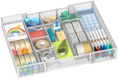 Expandable Desk Drawer Organizer, 10 Adjustable Compartments, White by Unknown