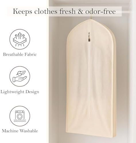 100% Cotton Garment Bag | Long | Breathable Garment Bags for Hanging Clothes | Garment Storage Bag for Long Dresses & Coats Storage | Pack of 1 (62 Inch) - Image 3