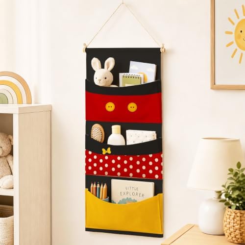 3-Pocket Hanging Wall Organizer, Cute Red Polka Dot Design for Bedroom - Image 2