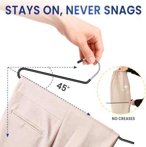 DAMITA Open Ended Pants Hangers - Non Slip Heavy Duty Metal Hangers 30 Pack - Space Saving Jeans Trousers Blanket Organizer for Closet - 7 lbs Load Capacity Rubber Coating Black - Image 2
