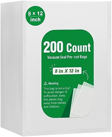 Syntus 200 PCS Vacuum Sealer Bags, Quart Size 8" x 12" Precut Seal Bags by Syntus