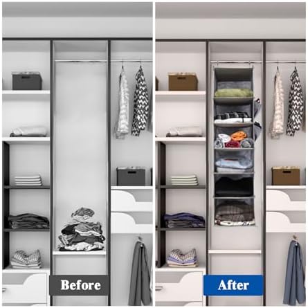 2 Packs Hanging Closet Organizer, 4-Shelf Closet Organizers and Storage with Side Pockets, Collapsible Hanging Shelves for Closet & RV & College Dorm,Grey - Image 5