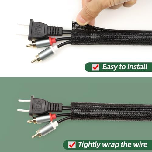 Split Wire Loom Tubing, Cable Protector Sleeve, Braided Cable Management for TV/Computer/Home Theater/Engine Bay, Cord Protectors from Pets No Chew (Black, 1"-25ft) - Image 2
