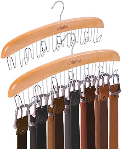 Ohuhu Belt Hanger 2-Pack 12 Hooks Wooden 360° Rotating Closet Organizer by Ohuhu