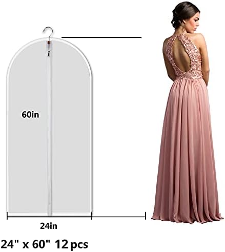 MsKitchen 12 Pack Long Garment Bags (24x60") - Dustproof Gown Covers - Durable PEVA Hanging Bags with Sturdy Zipper for Maxi Dresses, Long Coats & Dance Costumes (Translucent) - Image 2