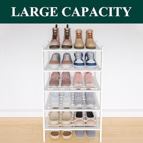 Smiry Bamboo Shoe Rack, 5 Horizontal Slats, 5 Tier - 17.3" Wide, White - Image 5