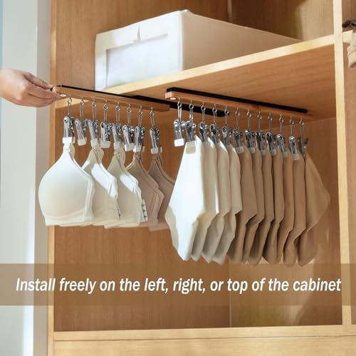 Pull Out Hat Rack for Closet, Sliding Hooks Hanger Rack with Clips for Bras Caps Underwear Socks Scarves Gloves Handkerchiefs, Dual Side 12 Clips Rail, 2 Pcs - Image 3