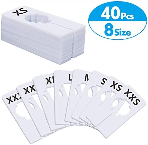 40 Pack Rectangular White Plastic Clothing Size Closet Rack Dividers Hangers, Preprinted in 8 Sizes XXS, XS, S, M, L, XL, XXL, XXXL (2.5”x 5”, Inner Diameter 1.38”) - Image 2
