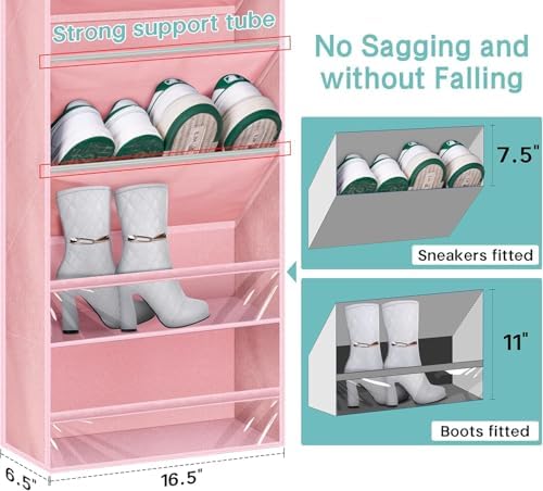KEETDY Over The Door Shoe Organizer Fit 20 Pairs Sneakers Large Hanging Shoe Organizer for Closet Door Storage Boots, Pink - Image 2