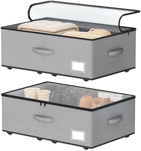 EE-RoomWorld Under Bed Storage with Wheels, No Assemble Required 12 inches height Under Bed Storage bins,Large capacity Rolling Underbed Shoe Storage containers，dorm underbed storage drawers by EASIERLIFEENJOYWORLDBEAUTY