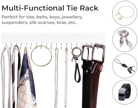 StorageWorks Tie Rack with 20 Hooks, 2 Set Wall Mounted Wood Hanger, White - Image 5