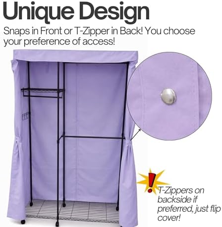 Formosa Covers Portable Garment Rolling Rack Cover - Protect Your Clothes from Dust Keep Your Room Looking Organized in Lilac Purple (Cover Only) (36" W x 18" D x 68" H) - Image 3