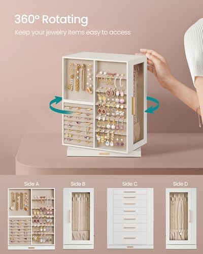 SONGMICS Jewelry Box Organizer, 360° Rotating, 7 Drawers, Cloud White - Image 3