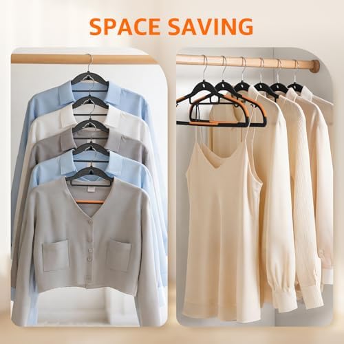 Yolife Cascading Plastic Clothes Hangers 20 Pack with Inner Hook for Vertical Storage, Slim Space Saving Hangers with Non-Slip Pads, 360° Swivel Metal Hook, Versatile, Black & Orange - Image 4