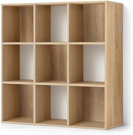 CAPHAUS Sturdy Room 11-Inch Cube Storage Organizer Shelf, with Thick Exterior Edge, Storage Shelf Divider w/Back, Bookcase, 9-Cube, Natural Oak by CAPHAUS