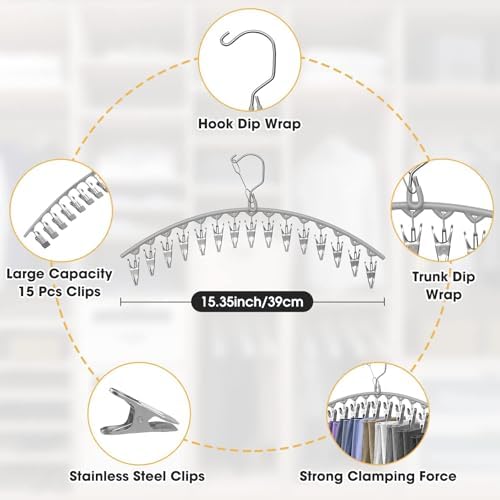 Upgrade Skirt Pants Hangers with Clips, Metal Legging Organizer for Closet with 15 Cilps Holds 60 Leggings/Shorts/Jeans/Skirts Pants Hangers Space Saving Closet Organizers and Storage, Grey 4Pack - Image 4