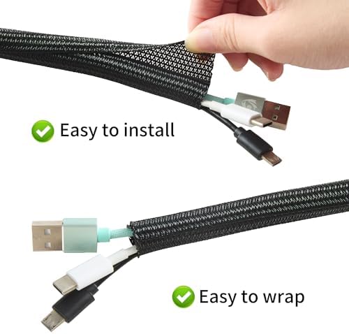Split Wire Loom 3/4 Inch 25ft, Braided Cable Sleeve for Cable Management, Cord Protector for Pets, TV, Desk & Automotive, Black - Image 2