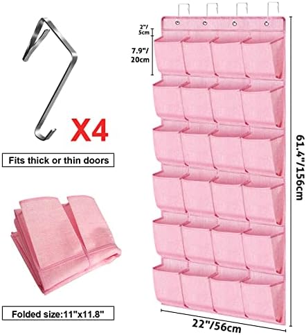 homyfort Pink Shoe Organizer Over the Door for Girls Women Kids Room,Hanging Shoe Rack Organizer for Closet Door,Zapateras Storage Holder with 24 Large Pockets & 4 Sturdy Hooks for Shoes,Slippers - Image 2