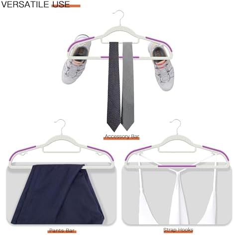 20 Pack Heavy Duty Plastic Hangers, Non Slip Clothes Hangers with Rubber Pads and 360° Hook - Thin Space Saving Hanger, Closet Organizer for Shirt, Pants, Suit, Skirt,Coat - Purple - Image 6
