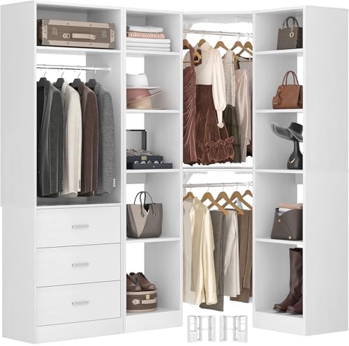 Besiost Corner Closet System with 3 Drawers, Corner Closet Organizer System by Besiost