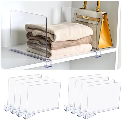 Shelf Dividers，Vertical Purse Organizer for Closet，Thickened and Sturdy Shelf Organizer for Sweater, Shirts, Handbags,8" Tall x 11" (8 Pcs) by UniHIMO