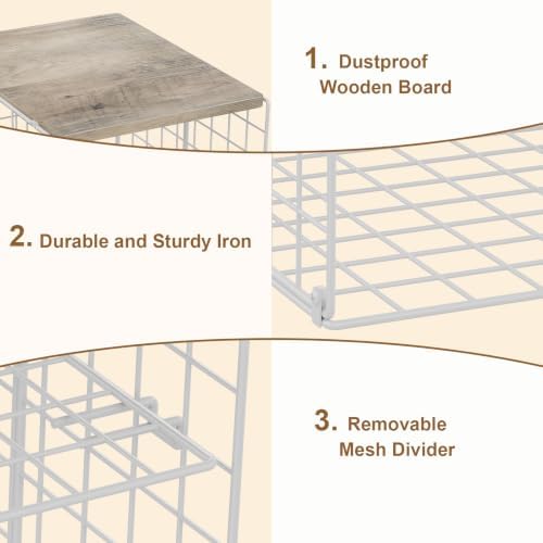 Hencawima 2 Pack Stackable Closet Storage Bins with Removable Divider, Wire Storage Baskets with Wooden Top for Clothes, Towels, Blankets, Closet Shelves, Bedroom, Pantry & Laundry Room - Image 6