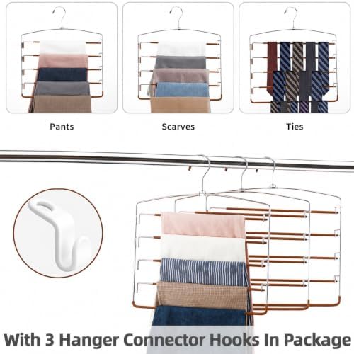 Pants Hangers Space Saving 3 Pack 5 Layer Swing Arm Hanger Brown - Image 6