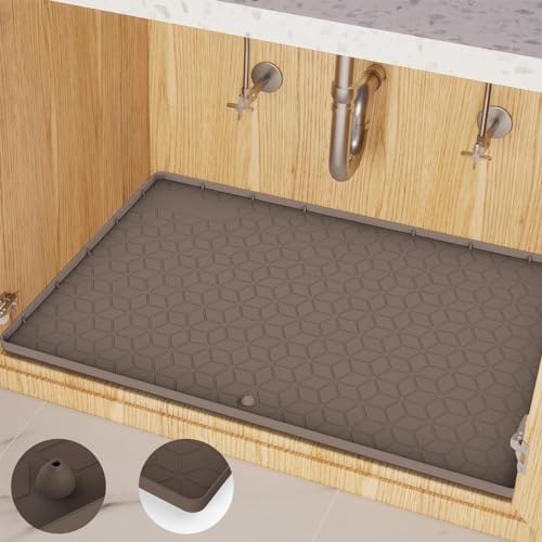 Under Sink Mat, 28"x22" Under Sink Mats for Kitchen, Silicone Waterproof Under Sink Liner, Sink Cabinet Organizer Tray with Drain Hole by MIFADFAOtailoredtoyourhome