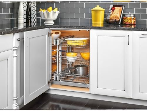 Rev-A-Shelf Chrome 3-Tier Wire Pullout Organizer with Soft-Close for Blind Corner Kitchen/Bathroom Cabinets, Adjustable 6-Basket Storage System, Min Opening Width of 15", 5PSP3-15SC-CR - Image 2
