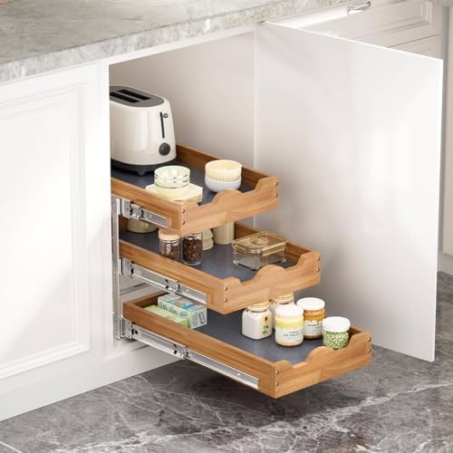 OCG Pull Out Cabinet Drawer 11" W x 21" D, 3 Tier Pull Out Cabinet Organizer, Heavy-Duty Slide Out Drawer for Cabinets, Base Cabinet Organization for Kitchen, Pantry, Bathroom - Image 3
