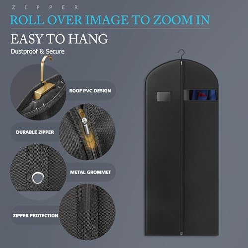 Hleelomi 1 Pack 54-in Garment Bag for Hanging Clothes Suit Bag Black - Image 3