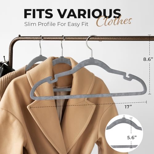 Our Modern Space 50 Pack Velvet Hanger for Shirt Pants Dresses Skirts Suits Jackets - Slim Space Saving Design - Standard Coat Hanger - Sturdy & Durable Design with Shoulder Grooves Hook - Image 3