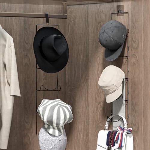 LINFIDITE 10 Pack Hat Rack Hanger Holder Organizer Flexible Multi Hook Wall Mounted Over Door Baseball Cap Display Storage Rack Cap Holder, Closet HangingStorage Rack w Hanging Hook Black - Image 3