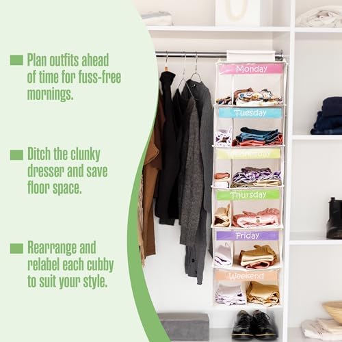 Kids Clothes Organizer, Weekly Clothes Organizer for Kids, Weekday, 6 Shelf - Image 3