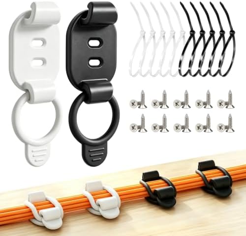20 Sets Adjustable Cable Management Clips, Self Adhesive Cord Organizer with Elastic Loop, Reusable Cable Holder for Desk, Under Desk, Wall, TV, Office, Home, Charging Cables, USB, HDMI, PC Wires by BYXIWA
