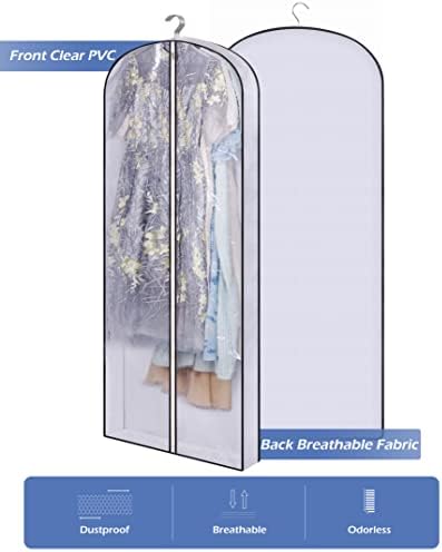 SLEEPING LAMB 60" Gusseted Garment Bags for Closet Storage Clear Dress Bag Hanging Clothes Storage for Long Gowns, Coats, Sweaters, 2 Packs - Image 4