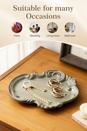 Ceramic Ring Dish, Jewelry Tray, Jewelry Dish, Cute Trinket Tray, Ceramic Trinket Dish, Small Key Bowl, Aesthetic Nightstand Organizer for Keys Coins, Trinket Tray for Vanity, Gift for Mom, Green - Image 6