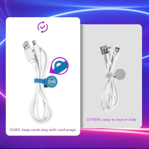 SUNFICON 6 Pack Magnetic Cord Organizers Cable Clips Cable Straps Silicone Twist Ties Colorful Headphone Cord Keeper Holder Manager Bookmark Whiteboard Fridge Magnet Keychain Gift Home,Office,School - Image 3
