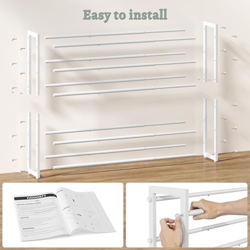 FAVOOSTY 5-Tier Expandable Shoe Rack, Adjustable Shoe Shelf Storage Organizer Space Saving Metal Free Standing Shoe Rack for Entryway Closet Doorway, White (White, 5 Tier) - Image 7