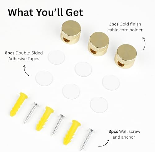 3PCS Premium Cord Holder for Nightstand, Computer Cord Organizer for Desk, Appliance Cord Organizers, Stick-On Cable Clip for Charger, Laptop, USB, Headphones, Wire Management Set, Gold - Image 3