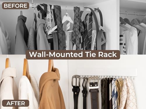 StorageWorks Tie Rack with 20 Hooks, 2 Set Wall Mounted Wood Hanger, White - Image 4