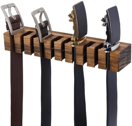 PH PandaHall Belt Organizer, Wooden Belt Holder Wall Mounted Belts Hanger with Slots Space Saving Storage for 10 Belts, Home Bedroom Closet Retail Shop, Camel, 1pc, 10.7x1.5x2.4inch by PHPandaHall