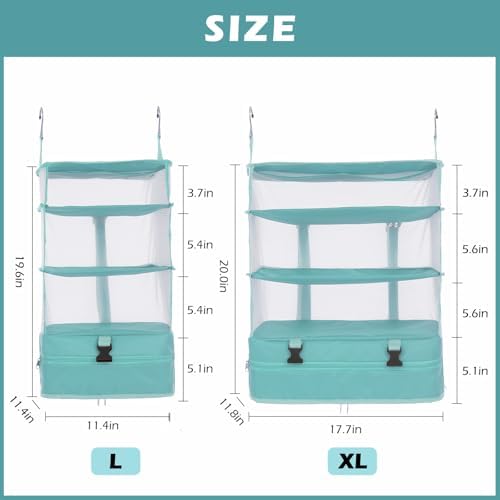 Surblue Hanging Closet Storage Bag Collapsible 3-Shelf Washable Oxford Fabric with 2 Hooks (XL 17.71 * 11.81 * 20in,Aqua Blue) - Image 2