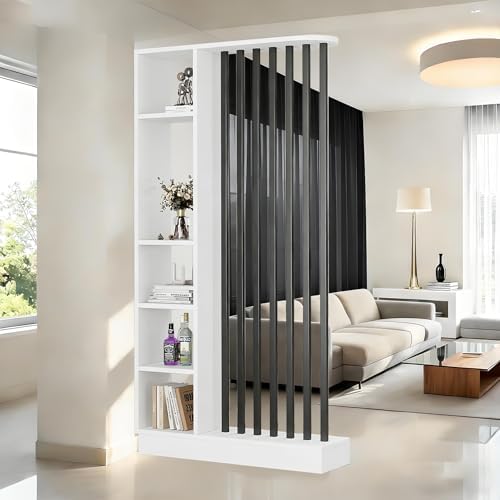 Wall Room Divider with Shelves Freestanding Room Divider with Storage Shelf Entrance Hall Partition Screen Column Floor to Ceiling Screen Column Floor to Ceiling,White+Black,L39 xW9 xH79 by ZLGONRL