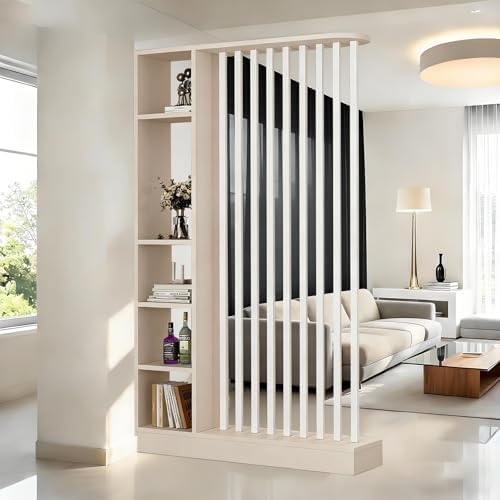 Wall Room Divider with Shelves Freestanding Room Divider with Storage Shelf Entrance Hall Partition Screen Column Floor to Ceiling Screen Column Floor to Ceiling,Khaki+White,L47 xW9 xH79 by ZLGONRL