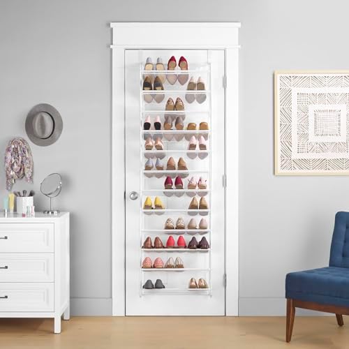 Whitmor 36 Pair Over the Door Shoe Rack, 12 Tier Hanging Shoe Organizer, Heavy Duty Metal & Mesh Shoe Holder, Hanging Shoe Rack for Closet Organizer & Storage, 74" L x 21.7" W x 7.5" H, White - Image 4