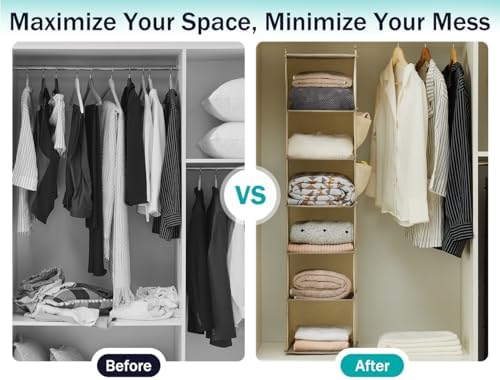 YOUDENOVA Hanging Closet Organizer and Storage, 6-Shelf, 2 Packs, Beige - Image 7